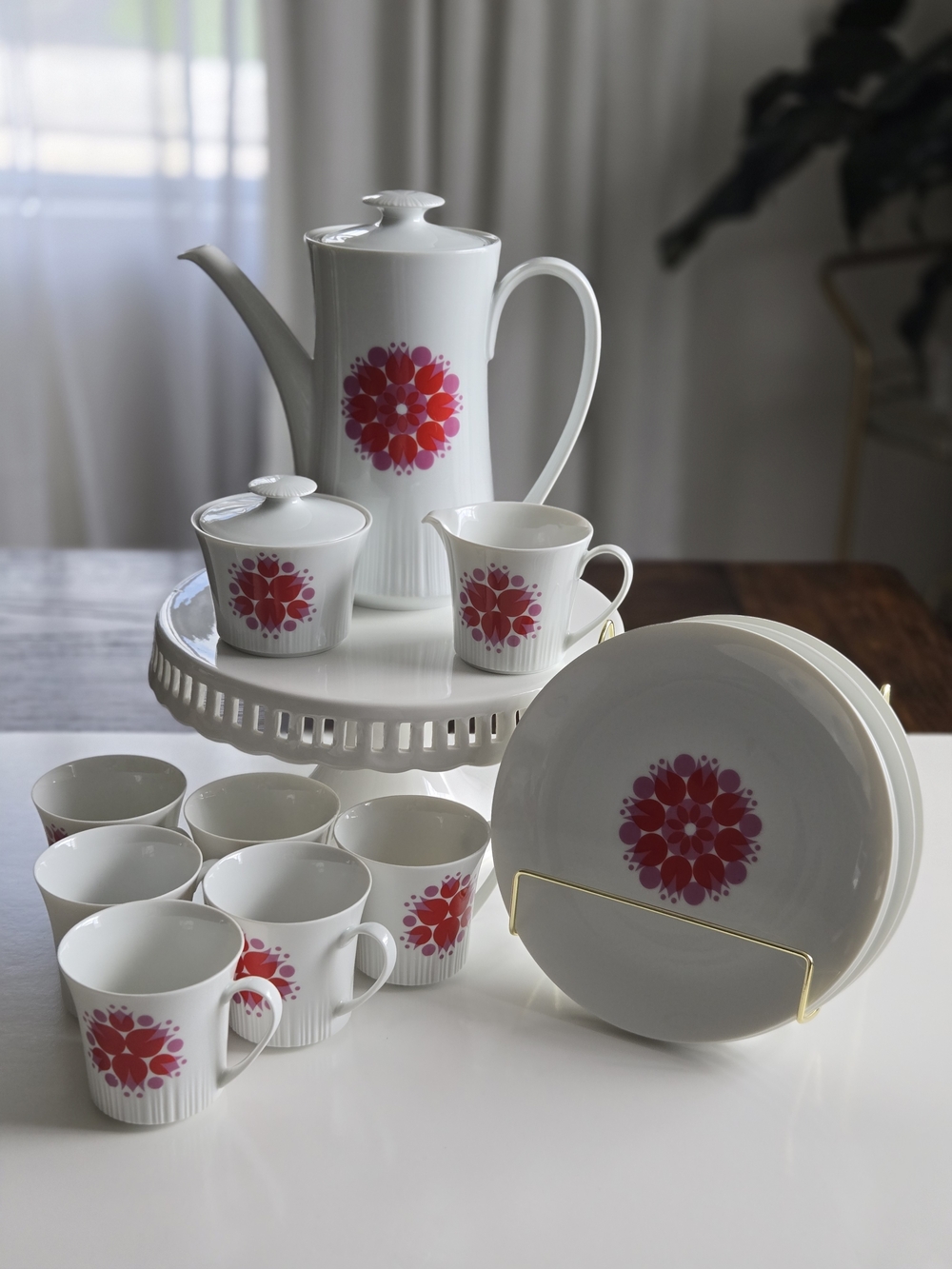 Vintage Thomas Rosenthal Germany " Pinwheel" Pattern Porcelain Coffee Teapot Set